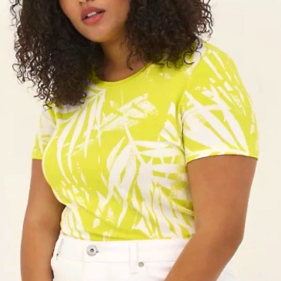❤️NWT VINTAGE TORRID TEE - SUPER SOFT YELLOW / GREEN TROPICAL PALM TREE SIZE 3X - Picture 1 of 9